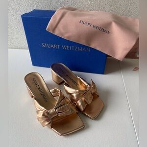 Stuart Weitzman Sofia 45 Slide Bow Detail Bronze Gold Size 6.5B Luxury Chic
